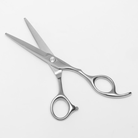 Hairdressing scissors with emphasis, bent rings, blade - 5.5 cm, silver color-1