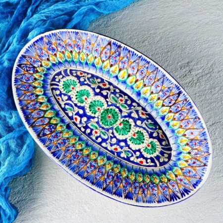 Hollowman Rishtan ceramics "Patterns", 34 cm, multi -colored, oval-4
