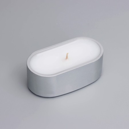 Candle in an oval candlestick of gypsum, 9.5x4.7x3cm, silver-3