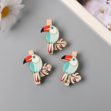 Decor for creativity Tree "clothespin. Tukan on a sheet of monsters" set of 3 pcs 1.3x3.7x4.5 cm