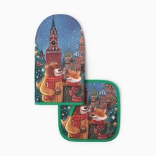 Set of kitchen. Ethel Red Square mittens 15x28cm, 19x19cm sever