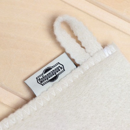 Mitten for a bathhouse, white with black embroidery "Dobroparov"-2