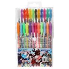 A set of gel pens, 24 colors, metallic, a body with a pattern, in a blister on the button