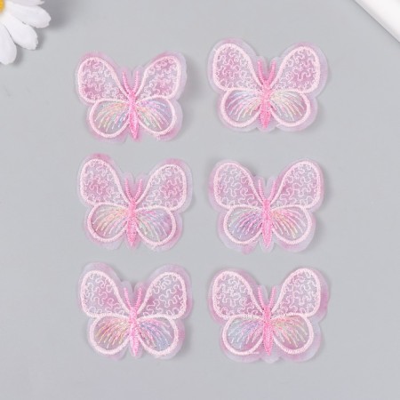 Decor for creativity Textile Embroidery "Pink butterfly" 4.5x4 cm-2