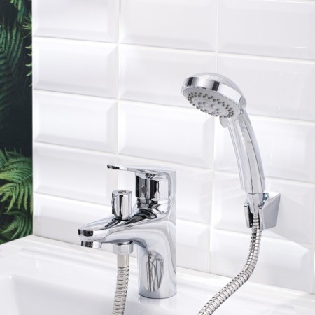 BOOU B8282-1V shell mixer, single-leaf, shower watering can and hose, chrome-1