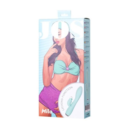 A vibrator with a clitoral stimulator and tongue Jos Milo, silicone, mint color, 20 cm-6