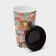 A plastic glass with a “izi-go” lid, 550 ml, 9.3 × 9.1 × 15.8 cm, a mix decor, a dark brown color