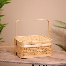 Basket with a lid weaved, from bamboo 25x25x25 cm