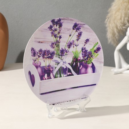 Decorative plate "Lavender bouquets", with a pattern on canvas, d = 19.5 cm-1