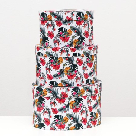A set of oval boxes 3 in 1 "Multi -colored flowers", 27 x 21.6 x 15.3 - 21 x 15.2 x 12-1
