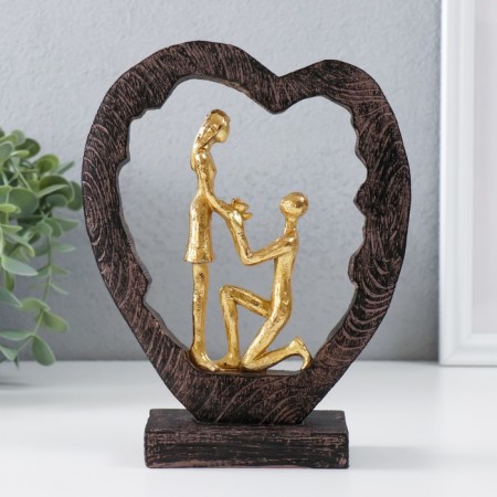 Souvenir Polystone "Lovers in the heart - recognition of love" Gold 16x6x20 cm