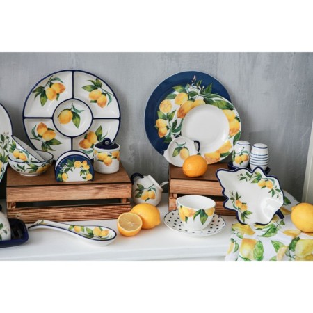 Service Porcelain Tea Daulay "Lemon", 12 objects: 6 cups 250 ml, 6 saucer d = 15.5 cm, white color-9