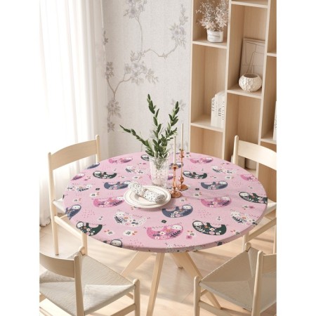 Tables on the table “Flower sloths”, round, oxford, elastic band, size 140x140 cm, diameter 105-120 cm-2