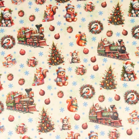 Packaging paper "Gift steam locomotives", white craft, 1 sheet, 80 g/m2, 72 x 100 cm-2