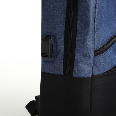 City backpack with USB from textiles with lightning, 2 pockets, black/blue color-3