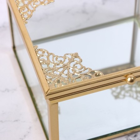 Great organizer for storage, with a lid, glass, with a mirror -bottom, 1 section, 10 × 10 × 6 cm, the color is transparent/copper-8