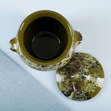 Ceramic pot for baking No. 5 with handles, 0.5l / 10x10.5cm, malachite-2