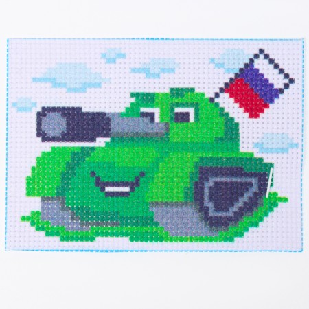 Cross -embroidery with a “tank with a flag”, a set for creativity, 14 x 10 cm-1