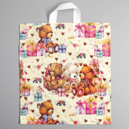 Package "Bear with Gifts", polyethylene with a loop pen, 42 x 38 cm, 33 μm