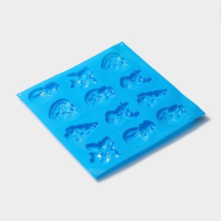 Form for 3D jewelry "Christmas Toy", silicone, 30 × 30 cm, 12 cells, blue color-2