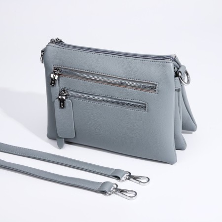 Cross-Bodi Bag on a zipper, 3 external pockets, the color of a gray-blue-5