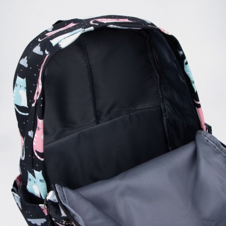 Youth backpack made of textiles, external pocket, black color-3