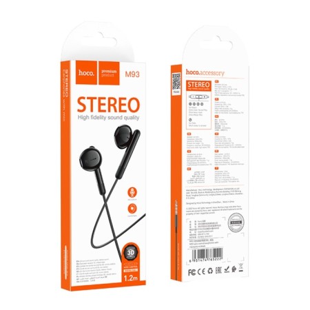 Hoco M93 headphones, wired, inserts, microphone, 1.2 m, black-5