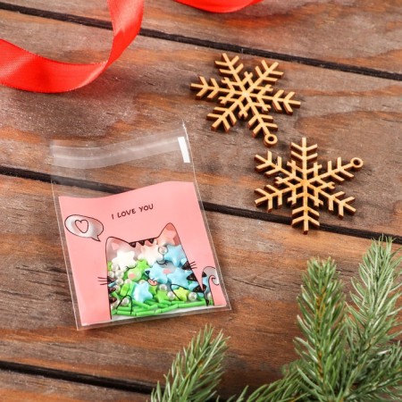 BOPP package with sticky tape, "I love you", 7*7+3cm-2