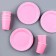 Set of paper dishes is disposable: 6 plates, 6 glasses, pink color