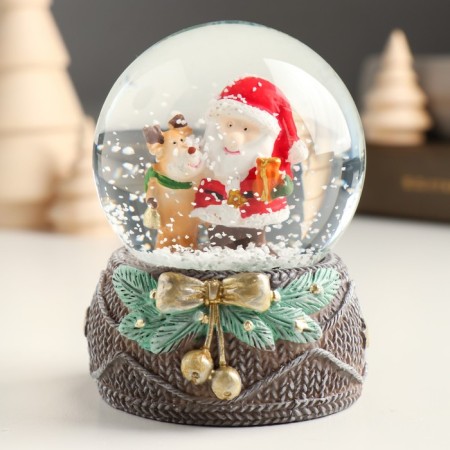 Souvenir Polystone Water Ball "Santa Claus with Olesha in the forest" 7x7x9 cm-5