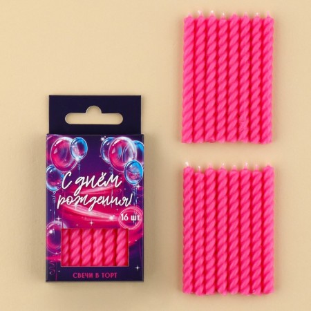 Candles for the cake, pink, 16 pcs., 5 x 6.5 cm.-1