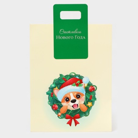 New Year's gift package with a cut -off pen "New Year Corgi" 30 x 40 x 12 cm.-1