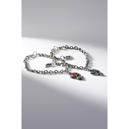 Bracelets "Demetrons" Men's female with dolphins, black and red color in silver, 17 size-4