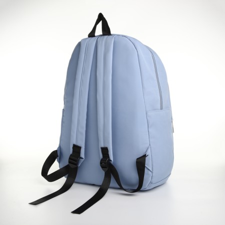 Youth backpack from textiles, 2 parts on lightning, 3 pockets, blue color-3