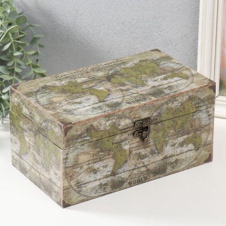 Casket wood to the leatherette "map" 24x14x12 cm