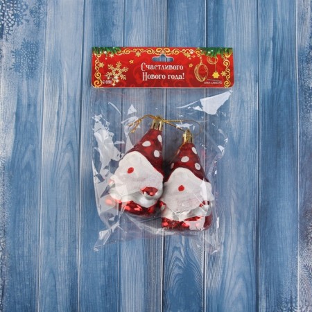 Christmas tree decoration "Dwarf, peas cap" (set 2 pcs) 9x4.5 cm, red-2