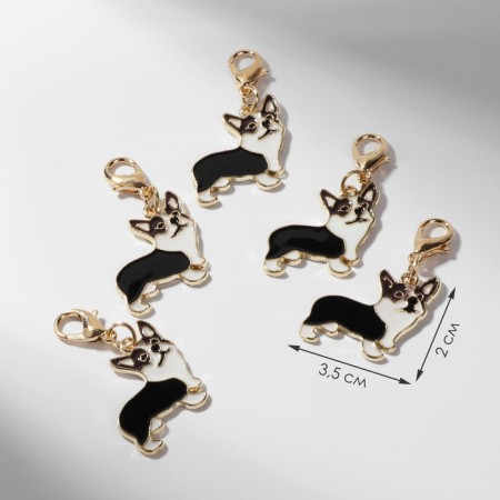 Charm "Corgi", black and white in gold
