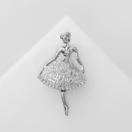 Brooch "Ballerina" feminine, white color in silver