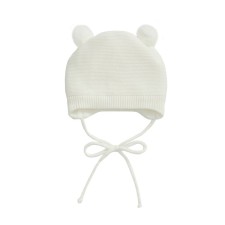 A cap on ties with pompons Children's Amarobaby Pure Love Pompony, with a lining, size 38-40 cm, milk color