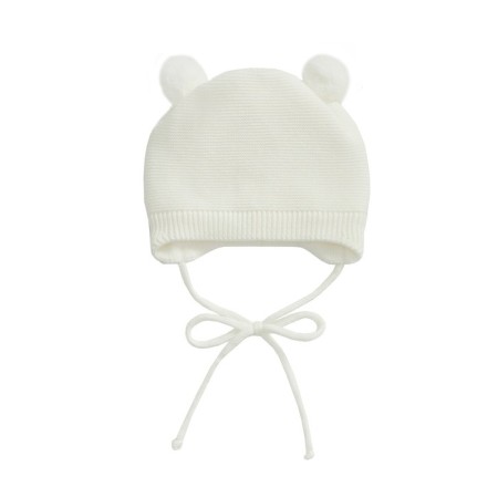 A cap on ties with pompons Children's Amarobaby Pure Love Pompony, with a lining, size 38-40 cm, milk color