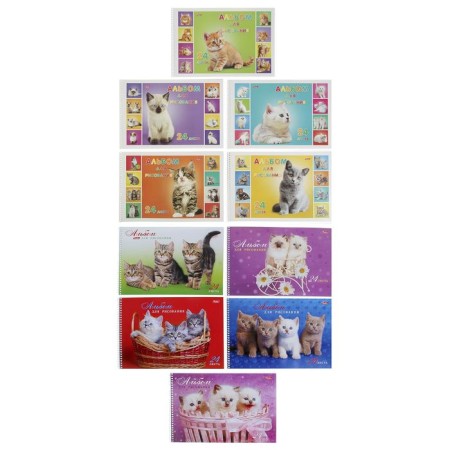 Album for drawing A4, 24 sheets, on the crest, "cute kittens" covered Cardboard, block 100 g/m², perforation for separation, mix