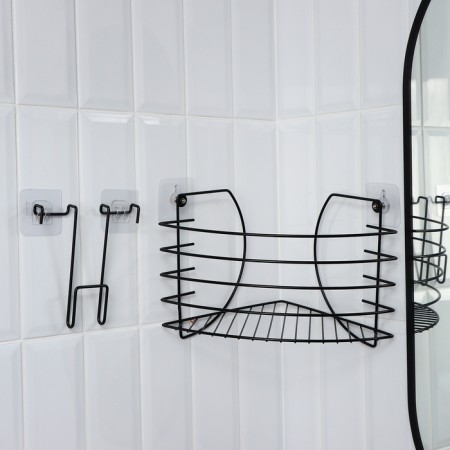 Corner shelf with a phone holder, 22.5 × 22.5 × 20.5 cm, black color-6