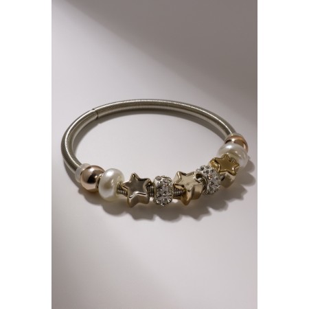 Bracelet Pearl "Margeri" stars, white color in silver, d = 6.5 cm-2