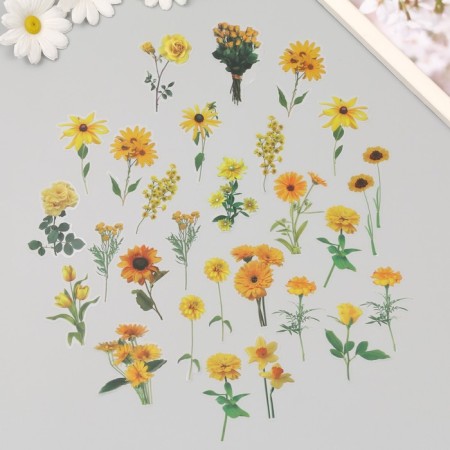 Plastic stickers "Summer flowers. Yellow" set 40 pcs 15x8 cm