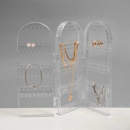 Steaches for earrings, 3 sections, 8 rows, 21 × 2 × 28 cm, the color is transparent-1