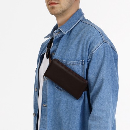Male purse-clate on the zipper Textura, brown color-5