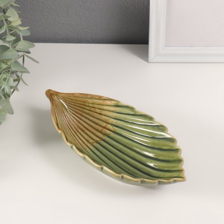 Souvenir ceramics stand "Exotic sheet" green 21x10x4 cm-1