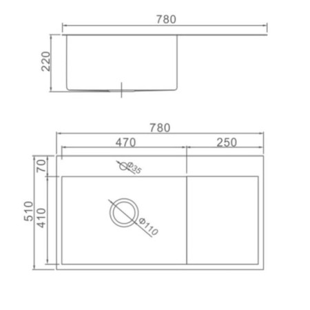 Kitchen sink Aflorn AF97851F-L, Sredal, Left, S = 3.0 and 0.8 mm, 78x51x22 cm, siphon, graphite-8