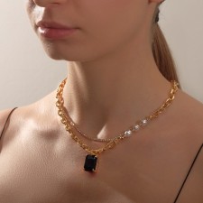 The necklace of the Summer mood, the color is white-violet in gold, 54 cm