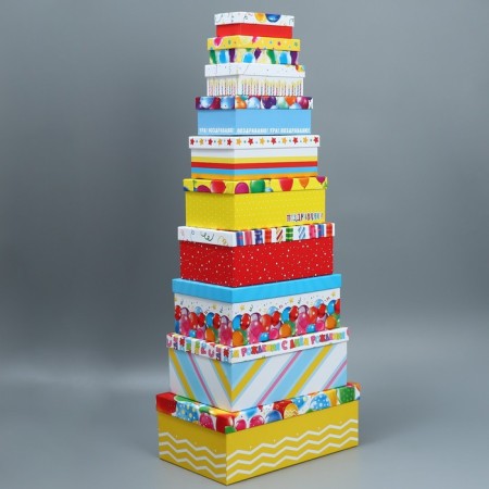 A set of boxes 10 in 1, gift packaging, “Happy Birthday”, 12 x 7 x 4 - 32.5 x 20 x 12.5 cm-9